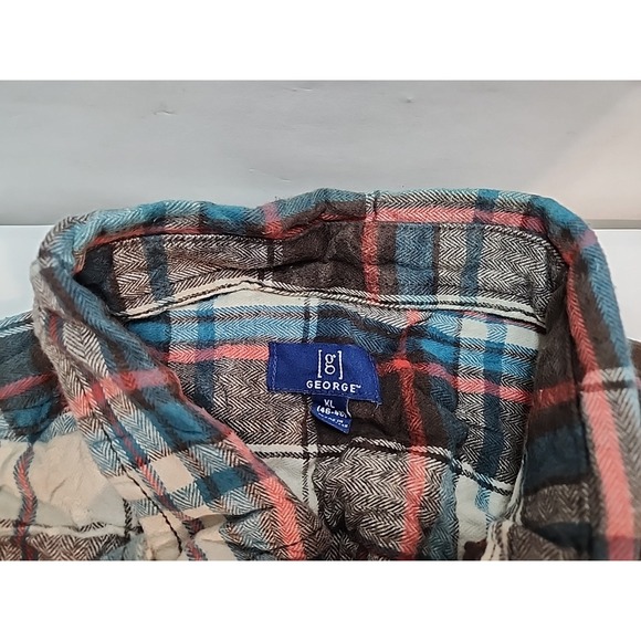 George Mens Long Sleeve Button Up Plaid Flannel XL Shirt - Picture 2 of 6